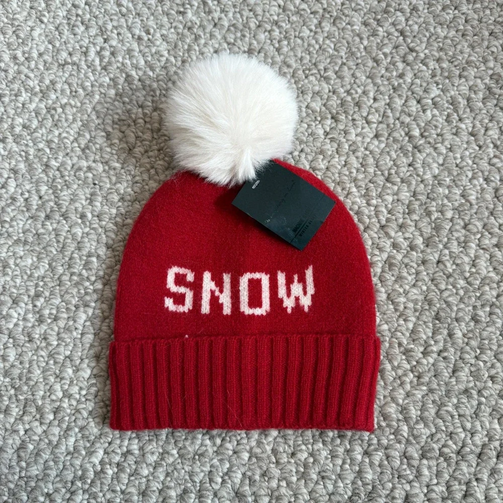 Kids Red Snow Beanie Faux Fur Pom Pom Winter Toddler‎ Hat OSFM NWT